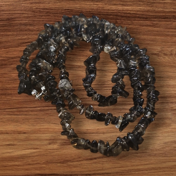 Vintage Handcrafted Smoky Quartz & Black Agate Beaded Long Necklace. - Picture 5 of 6